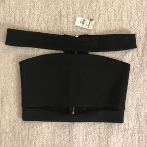 Express Black Layered Off The Shoulder Crop Top